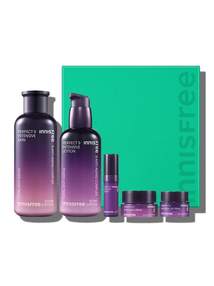 [Innisfree] Perfect 9 Intensive Plan 2-piece set 1Set(Skin 200ml + 로션 160ml + 세럼 5ml + 아이크림 5ml + Cream 10ml)